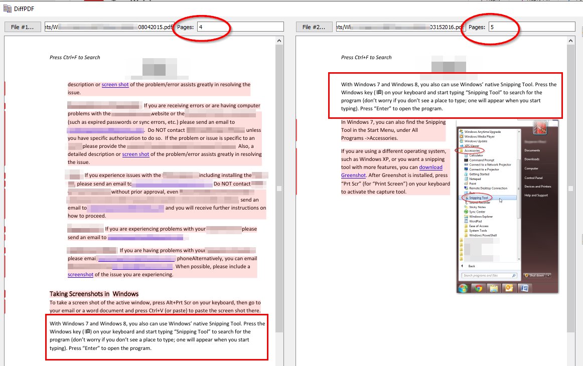 Shows comparing page 4 of one document to page 5 of a different document